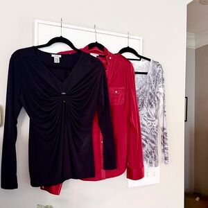 3 Piece Lot Cache Designer Casual Womens Rhinestone Silky Long Sleeve Blouses